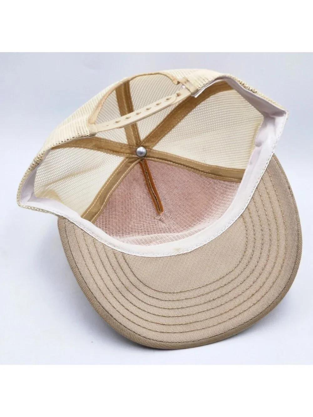 Vintage Bosch Builders Saw Mesh Trucker Hat Adjustable Snapback Beige with Red & - Picture 10 of 12